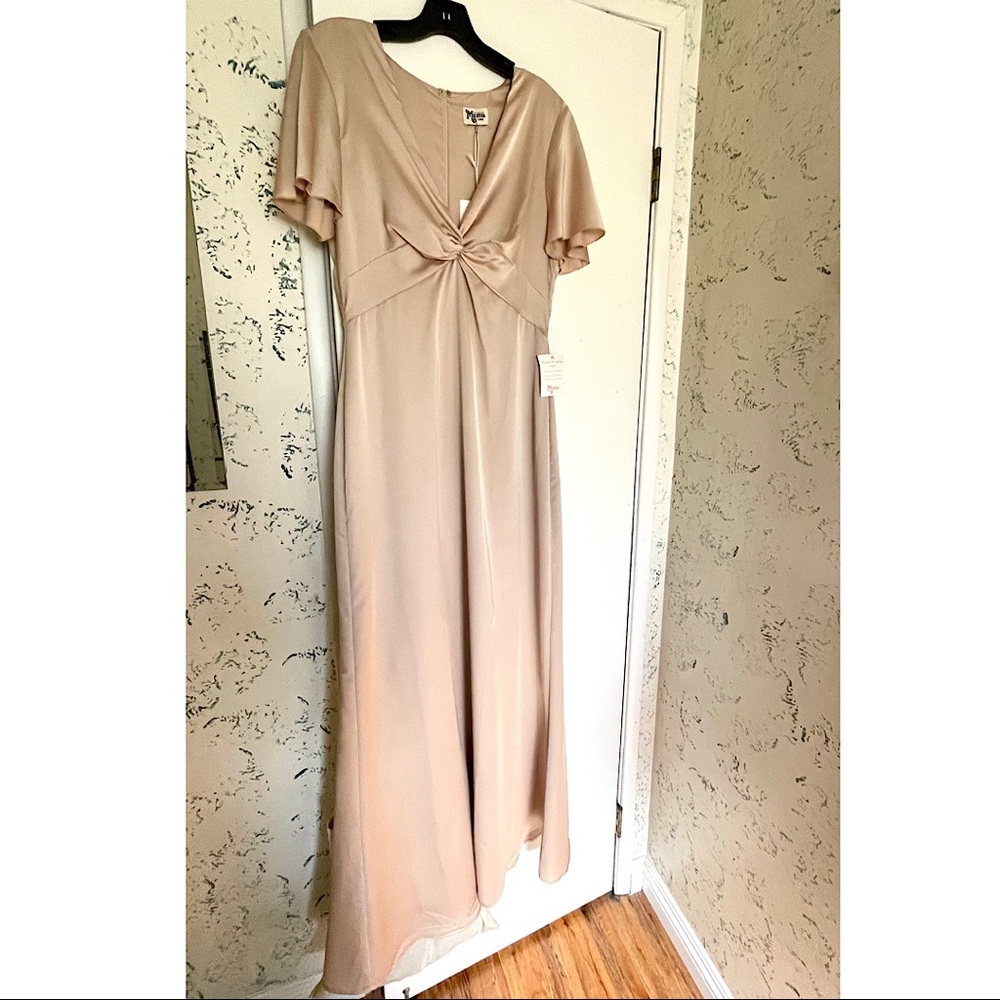 Twist empire waist gown with flutter sleeves